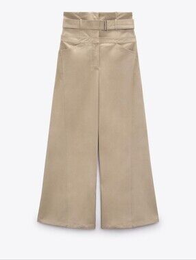 Zara Belted Gabardine Pants in Light Whiskey